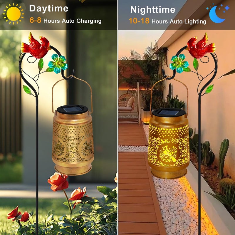 EDOF 2 Pack Solar Lanterns Outdoor Waterproof,Hanging Metal Cardinal Garden Decor for Outside,Patio,Landscape,Walkway, Mothers Day Gifts for Women Mom Grandma - Image 3